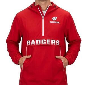 Wisconsin Badgers Windbreaker XL Colosseum Red Hooded 1/4 Zip Pullover‎ Jacket